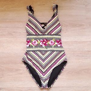 Mossimo Boho Strappy Back One Piece - Size Small Multicolor Floral Swim Suit